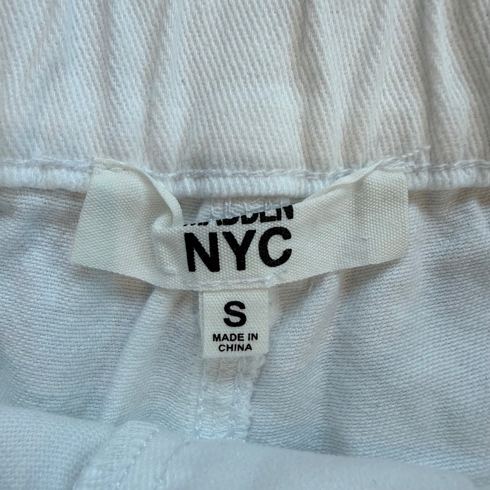 Madden NYC Womens High Rise Crochet Lace Hem Denim Shorts White Distressed Small - Picture 3 of 8